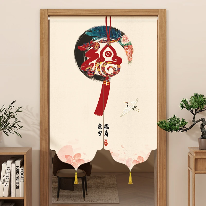 门帘隔断帘玄关卫生间半截式遮挡免打孔伸缩杆新款家用中式遮挡帘