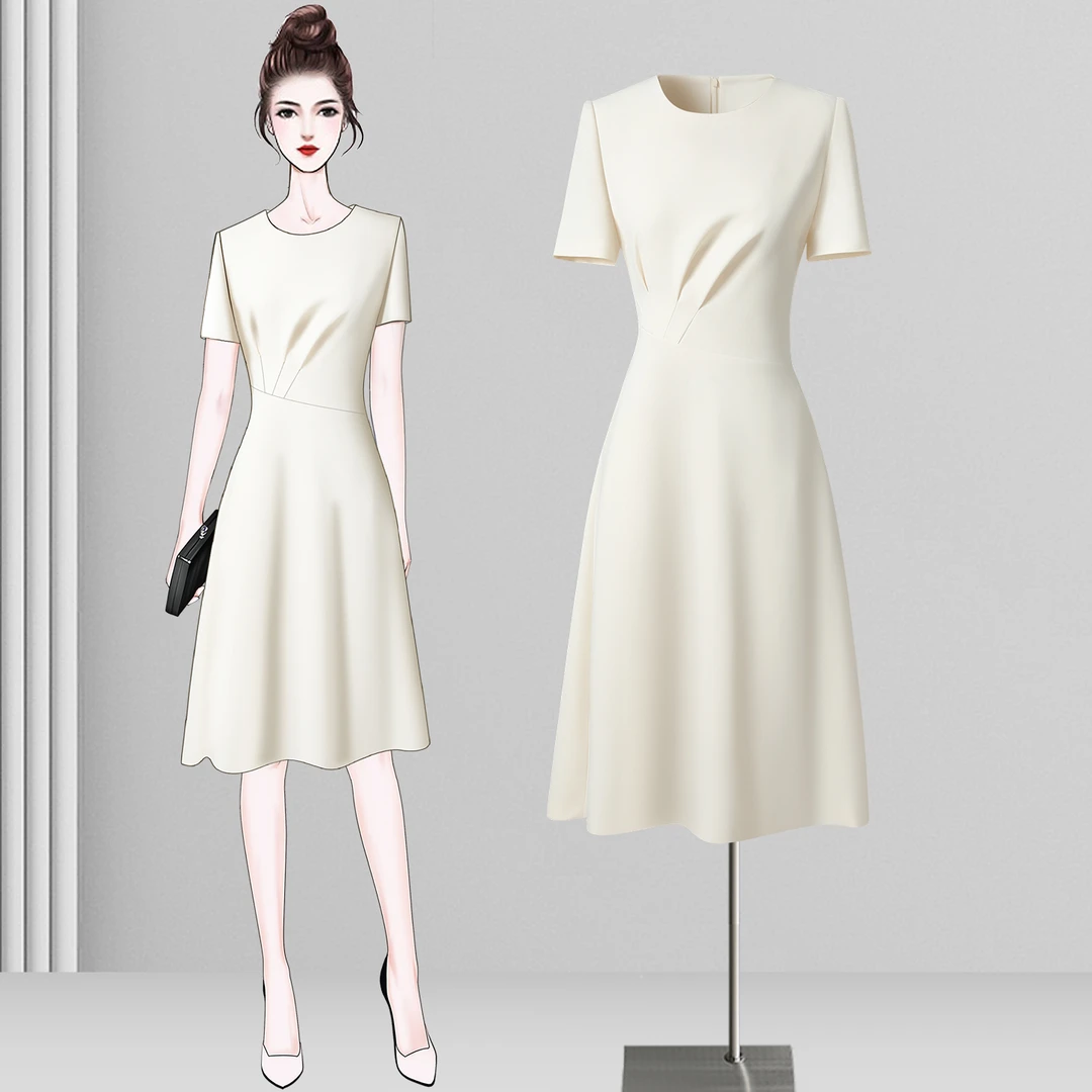 夏季纯色薄款通勤设计感连衣裙休闲轻奢时尚修身显瘦气质优雅名媛