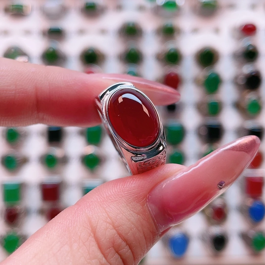 玛瑙/玉髓戒指银S925镶嵌