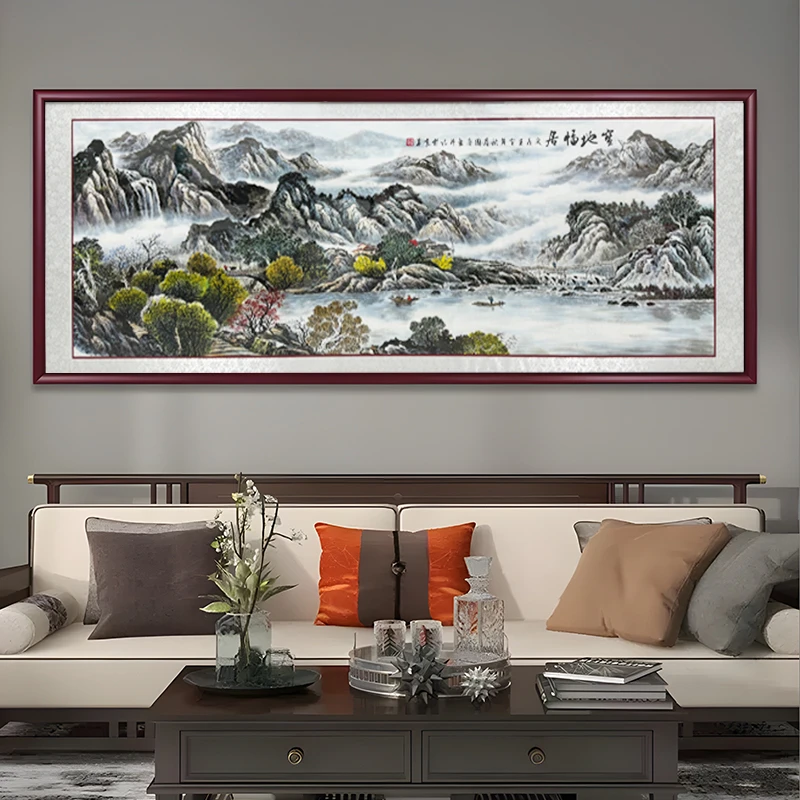 宝地福居聚宝盆 办公室客厅背景墙壁挂画 国画风景画山水70200