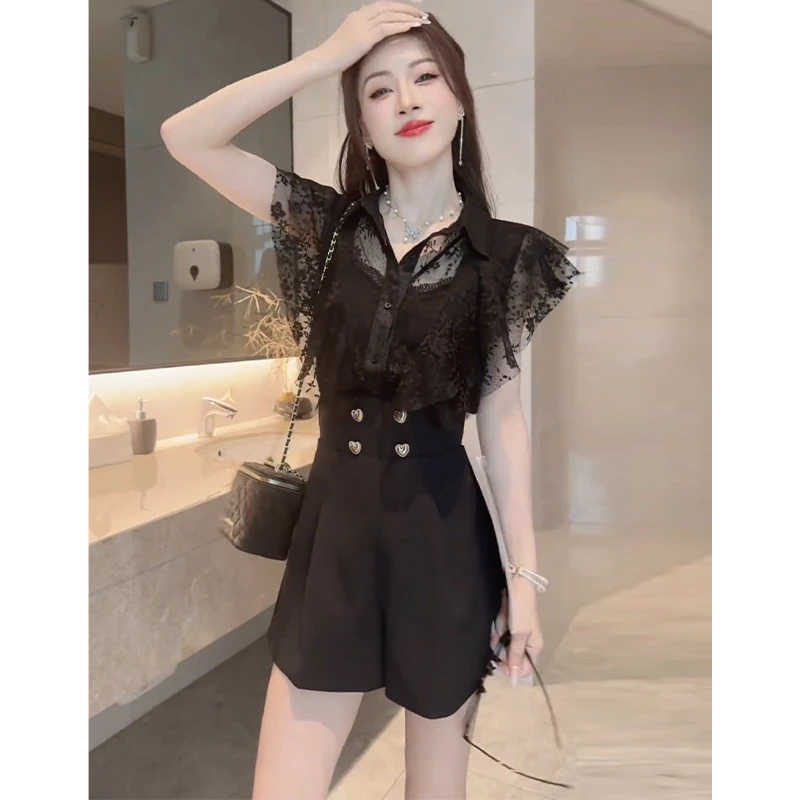 气质穿搭一整套女2025夏季新款别致百搭减龄衬衫高腰阔腿短裤套装