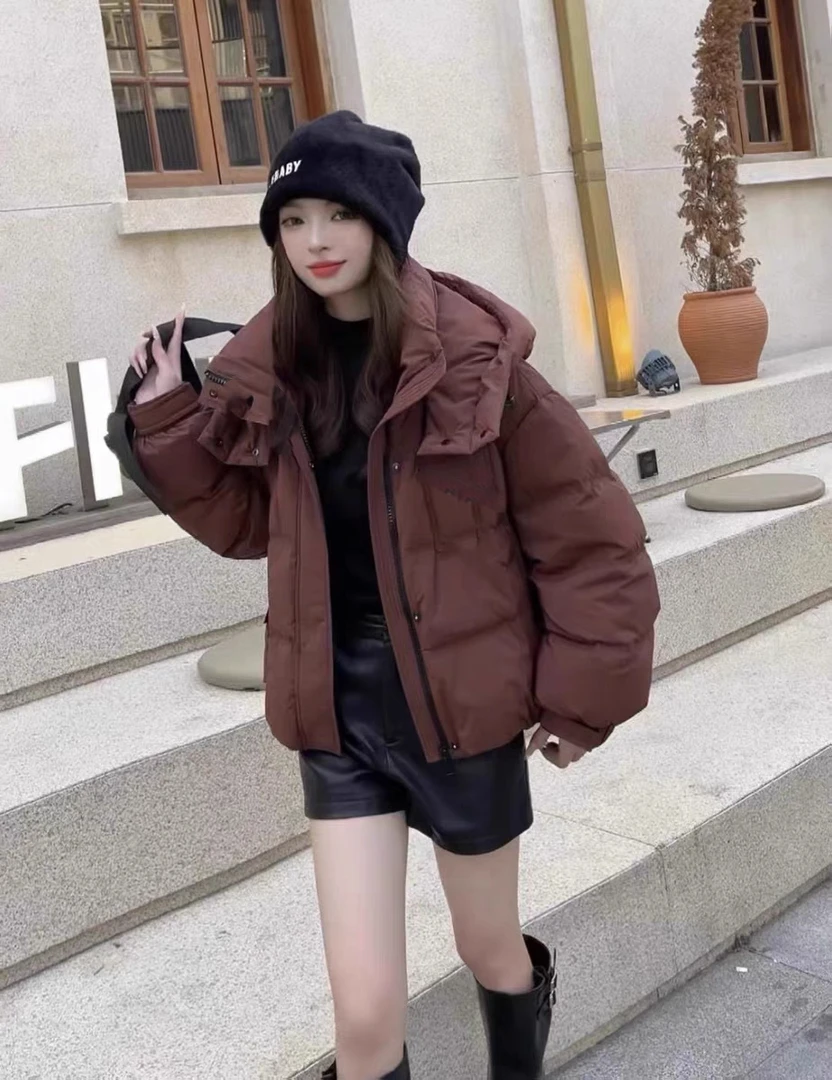 010冬季短款龟背面包服连帽加厚安哥拉红