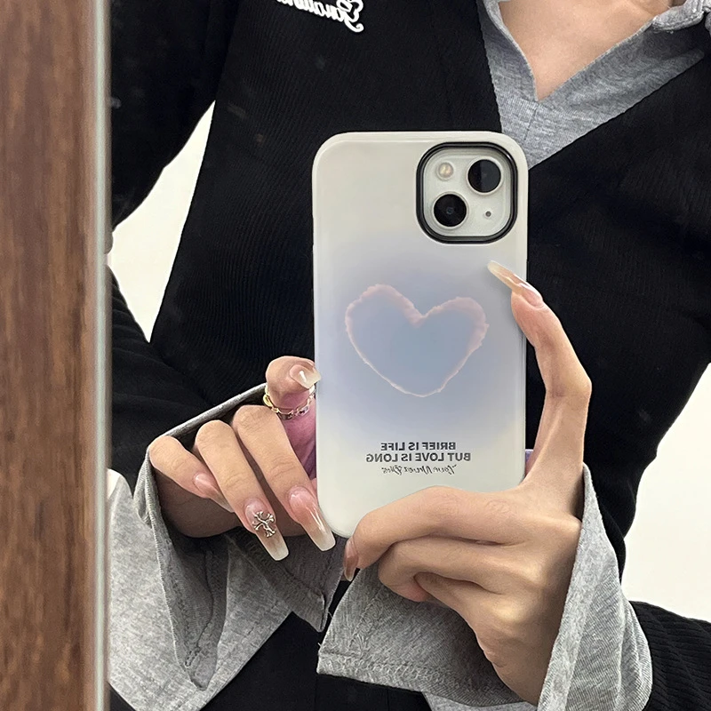 渐变爱心适用16promax手机壳iphone15菲林二合一14pro硬13手机壳