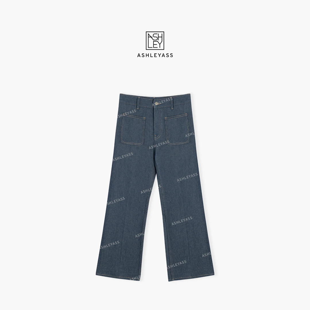 ashleyass“LORO”前贴双口袋设计师九分直筒牛仔裤LSN250447W