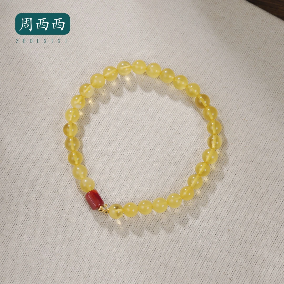 周西西精美蜜蜡南红路路通手串6mm时尚气质百搭多样性发货19317