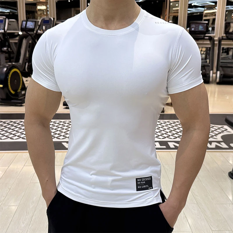 冰丝短袖男士透气高弹力速干T恤跑步健身训练服运动紧身衣打底衫