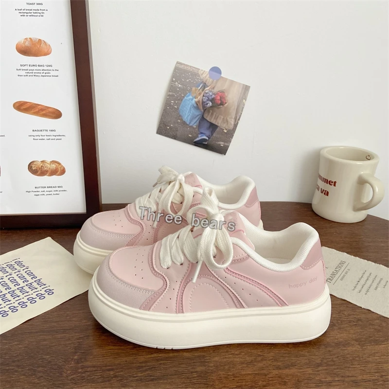 粉色厚底板鞋女丑萌2025夏季新款chic小众韩版面包鞋百搭小白鞋子
