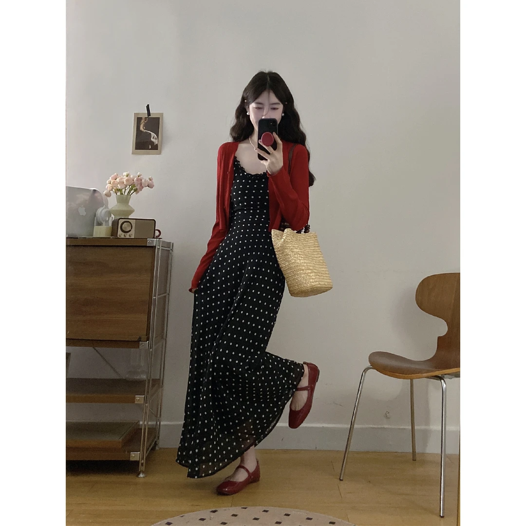 2025大码套装胖mm“日暮伊甸园”气质时尚波点无袖上档次大码裙子