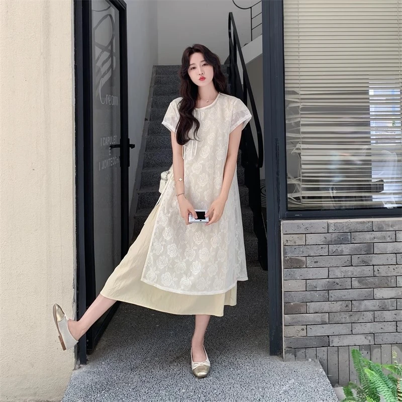 黄色蕾丝新中式国风连衣裙套装女夏2025新款两件套清冷系超火爆款