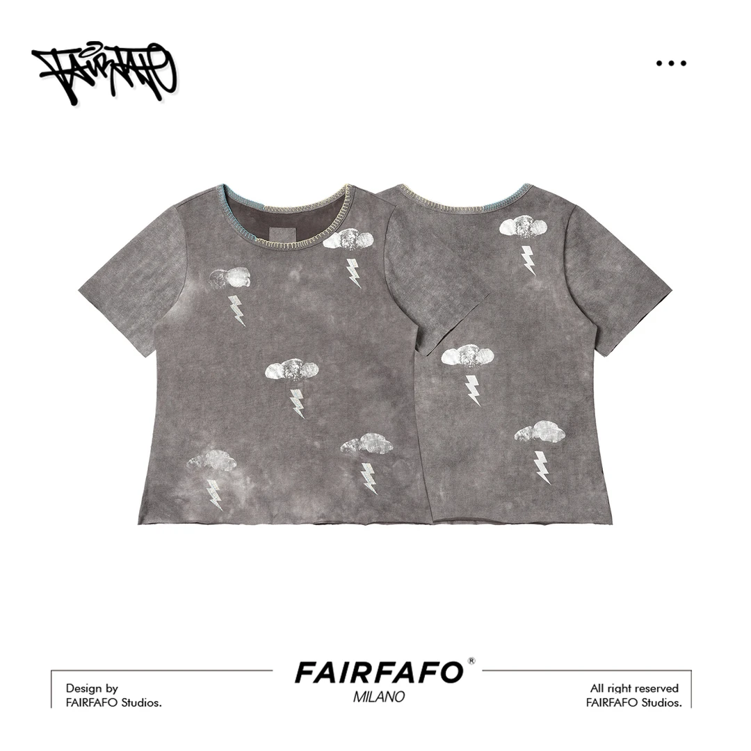 【闪电云朵短袖】YSTX56230夏季新款复古贴布设计感短袖