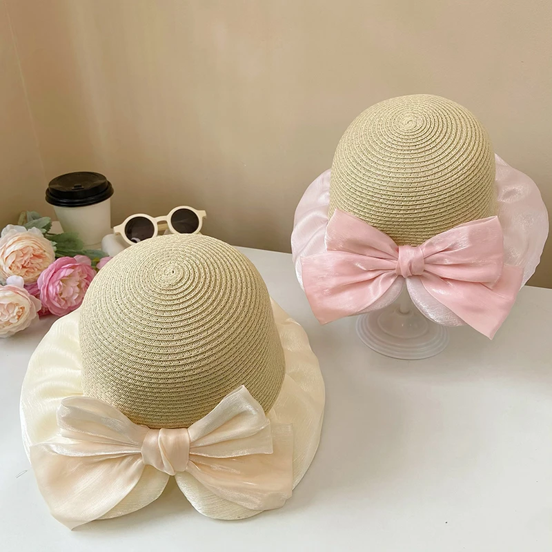 儿童防晒帽子春夏季甜美遮阳沙滩大檐帽遮阳帽女宝宝出游可爱草帽