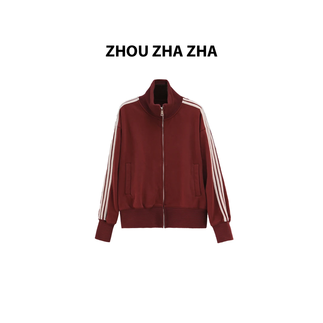 【周炸炸】美式复古立领开衫设计感小众时尚三条杠外套#535686