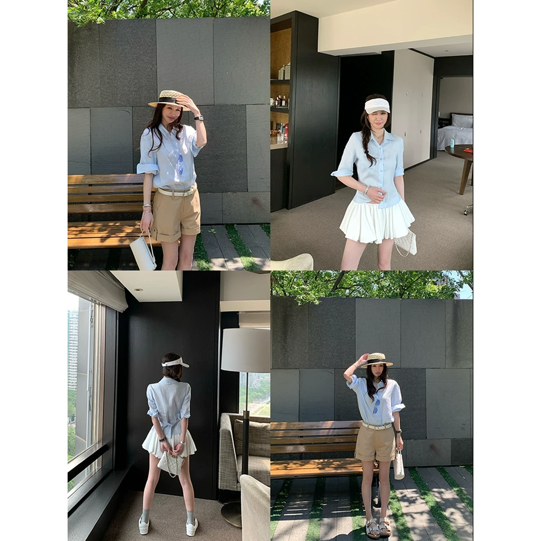 【老钱vibe】 自然织物修身/宽松衬衫天然褶皱感C 8804#