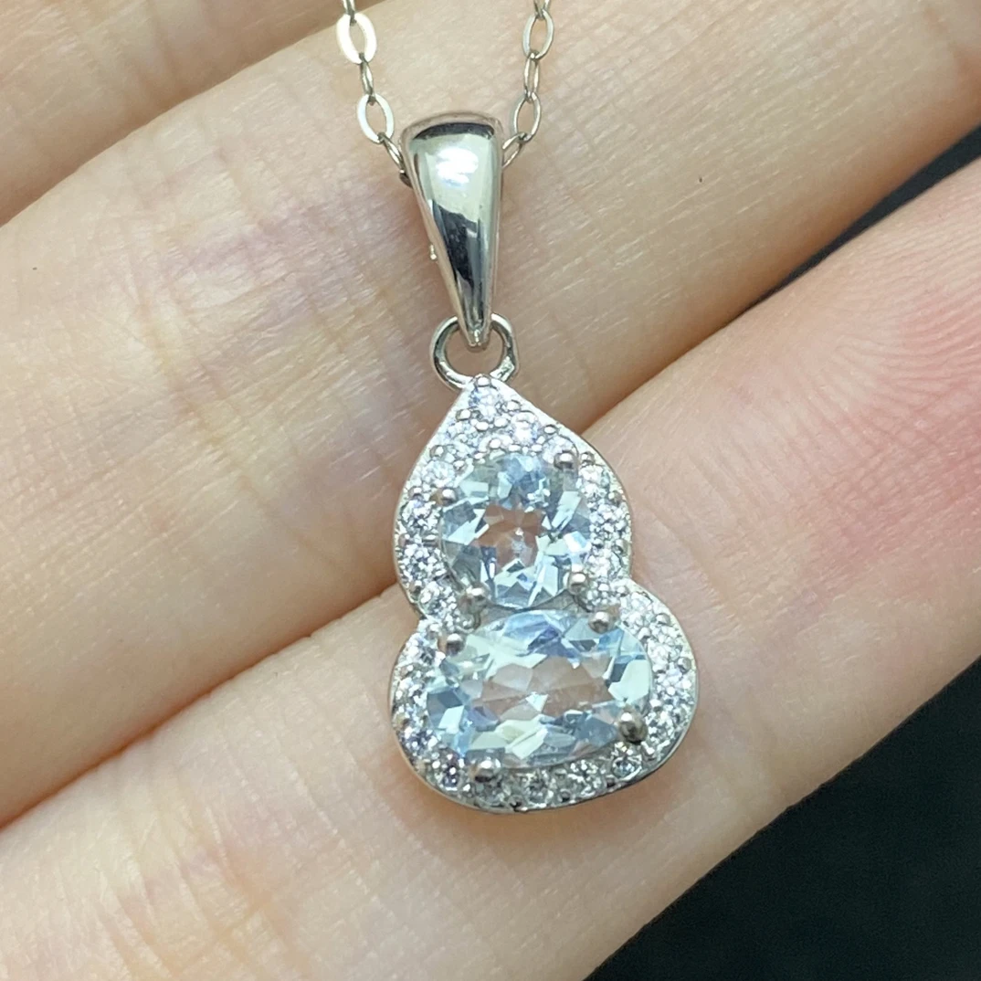 葫芦吊坠 天然海蓝宝石吊坠s925银高级轻奢创意精致时尚百搭YM