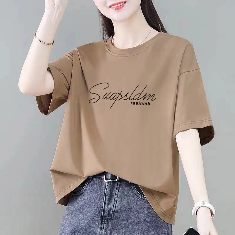韩版字母潮牌短袖T恤女夏季新款时尚印花体恤宽松大码遮肉上衣服