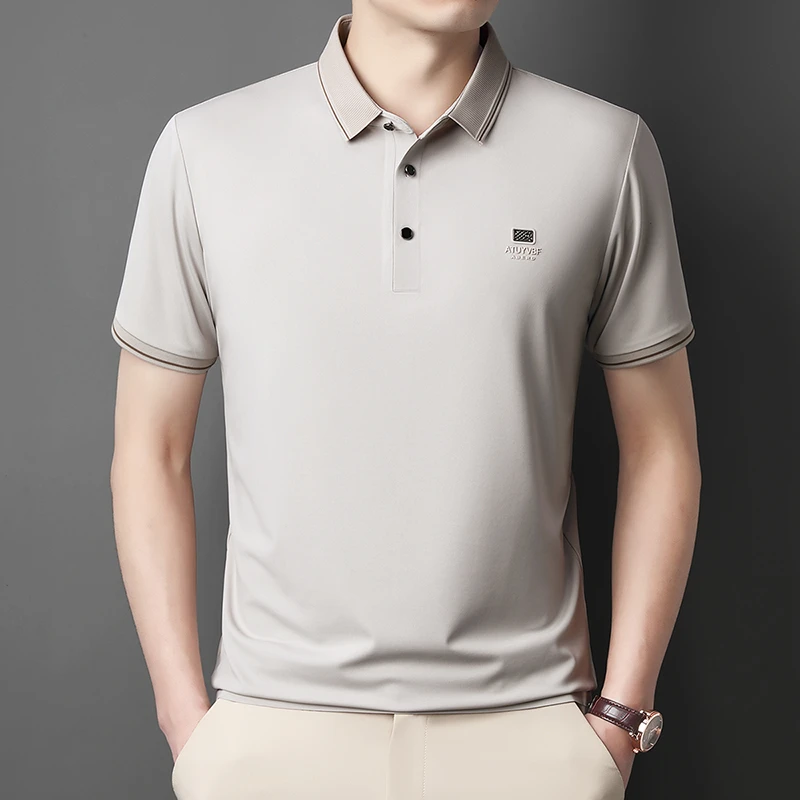 爆款男款男士高档翻领t恤polo男士冰丝短袖短袖夏季商务薄款宽松