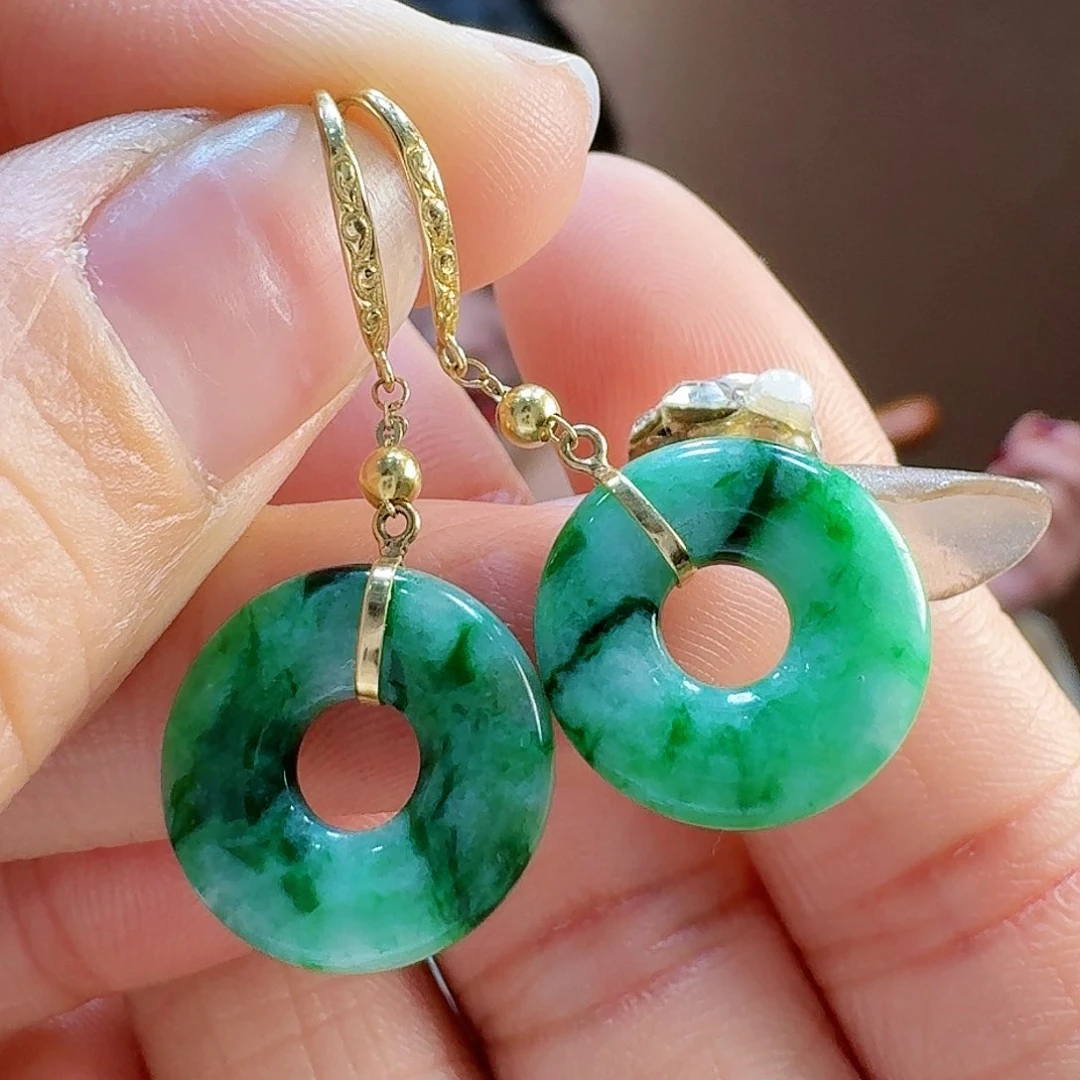 翡翠耳饰18K金镶嵌耳环