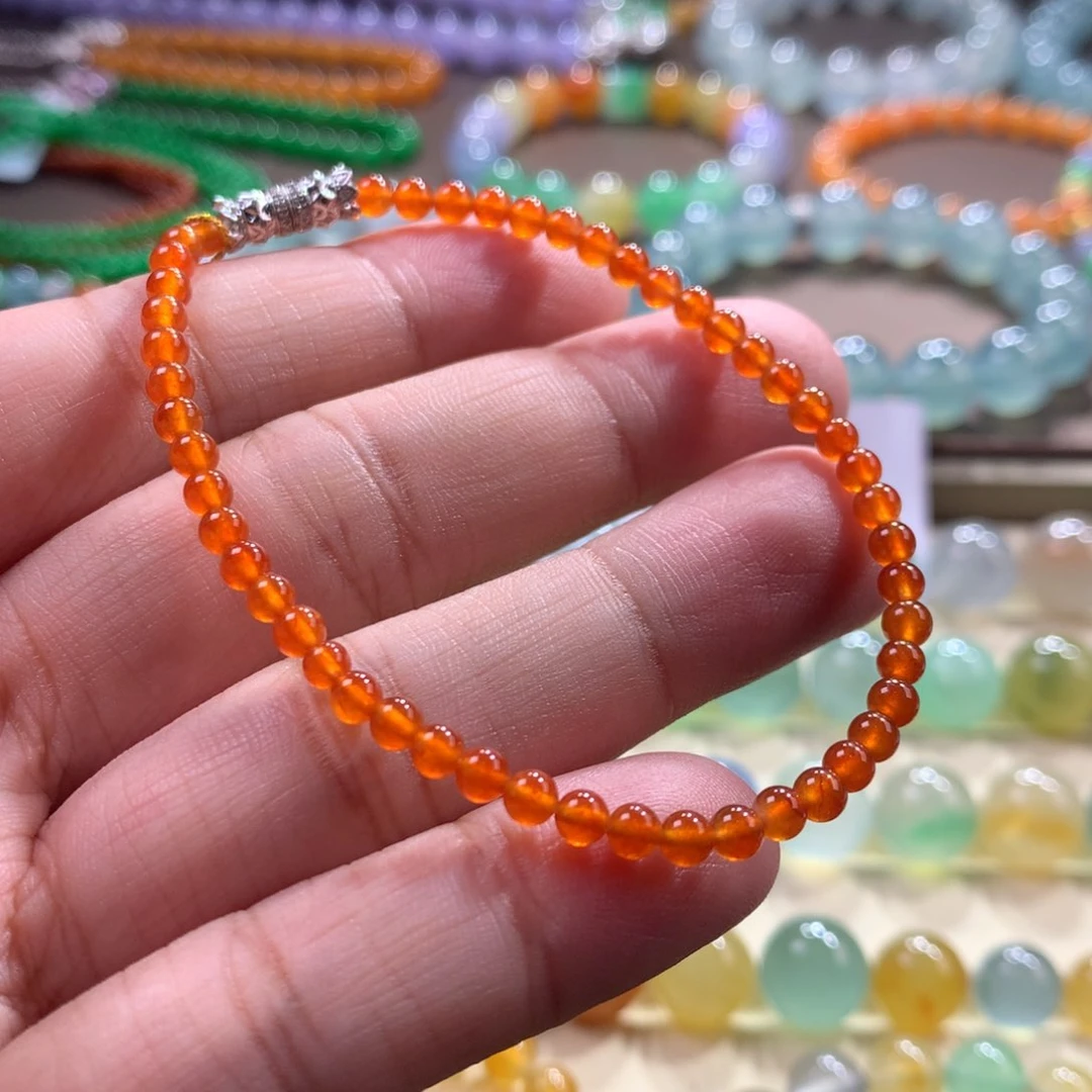 未镶嵌手链翡翠高冰玻西柚红天然冰红翡小米手链3.4