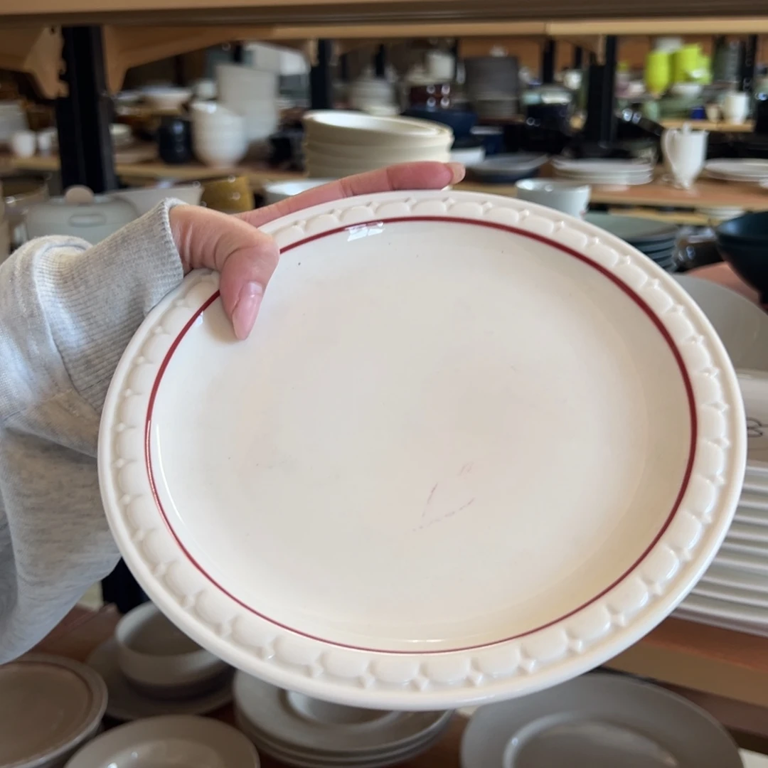 新骨瓷072瑕疵慎拍暖白花边红线8.25寸菜盘