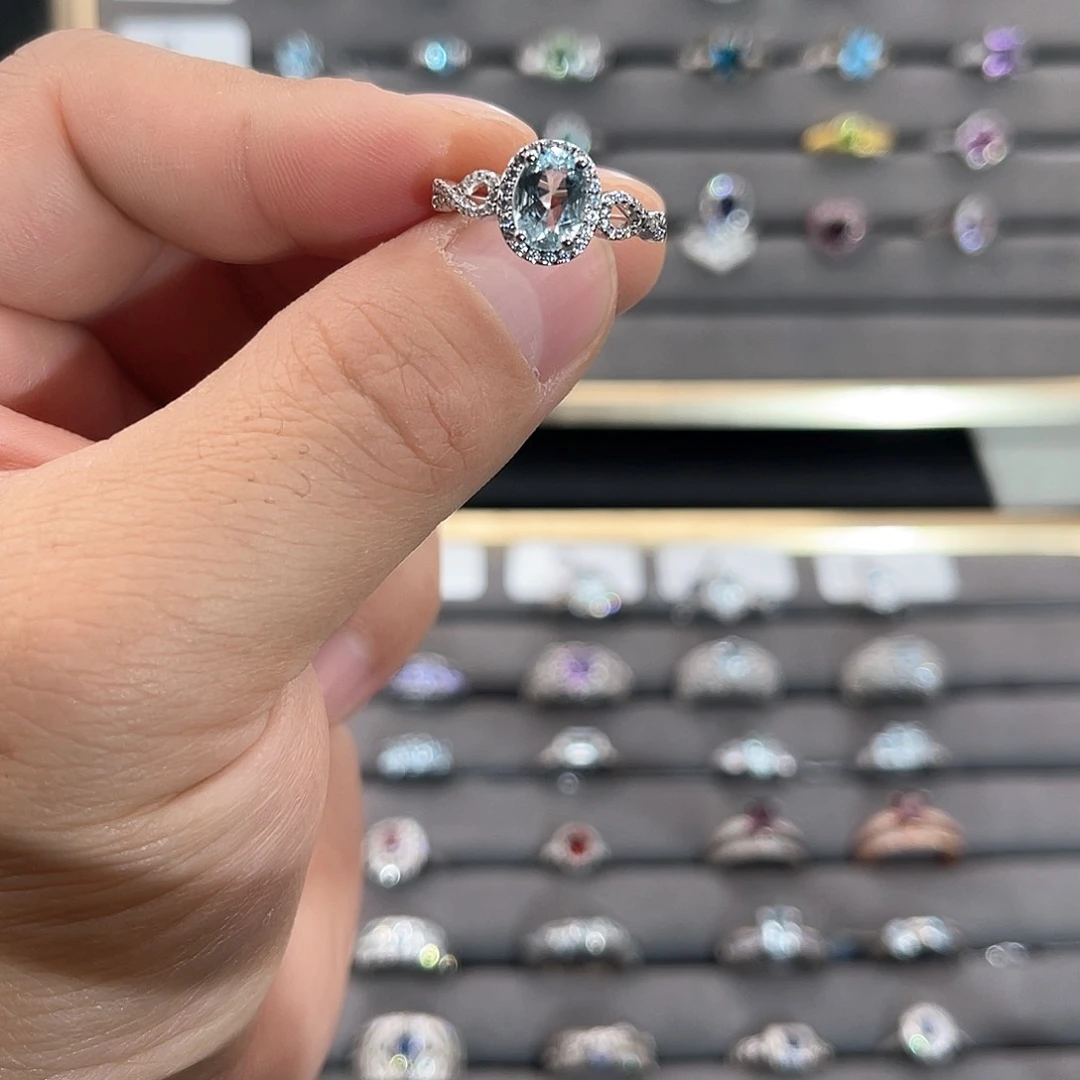 海蓝宝石戒圈银S925镀金镶嵌南**星