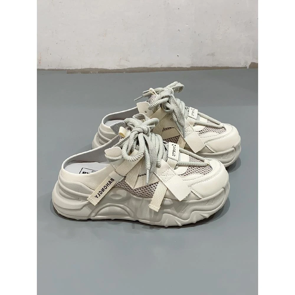 超火懒人包头厚底半拖鞋女新款外穿轻奢休闲网面透气春夏老爹鞋