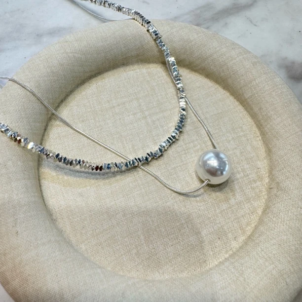 铜合金仿珍珠项链 双层银色项链时尚百搭一颗珠项链628