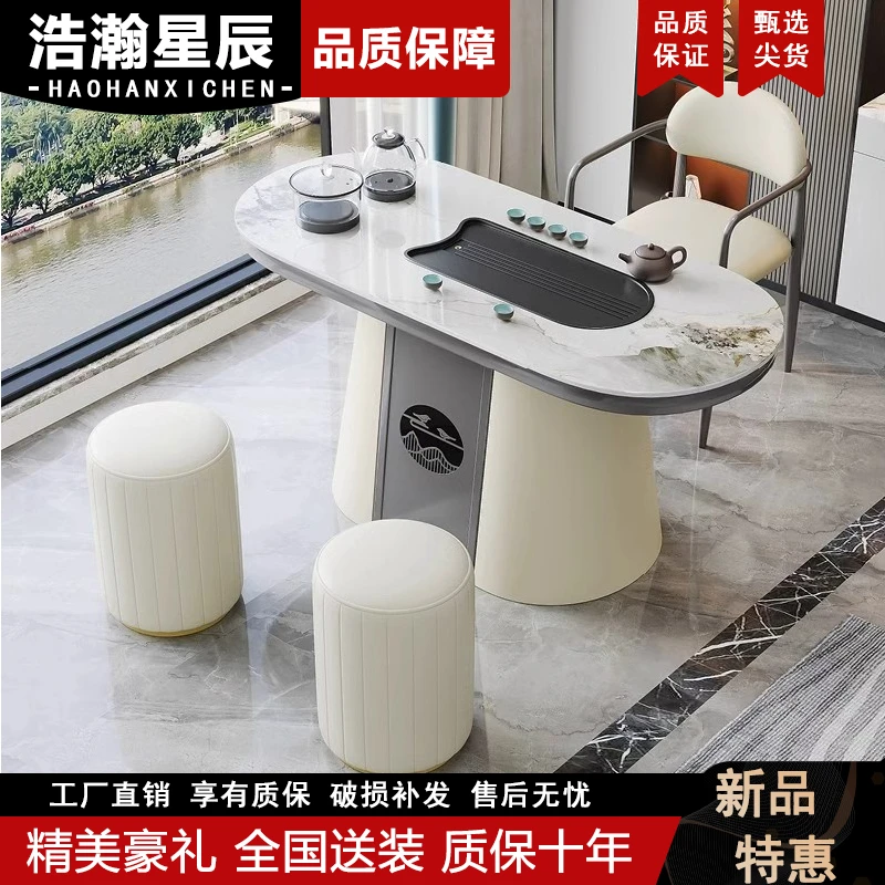 阳台茶桌椅组合轻奢新中式烧水壶一体岩板茶台桌小户型家用泡茶桌
