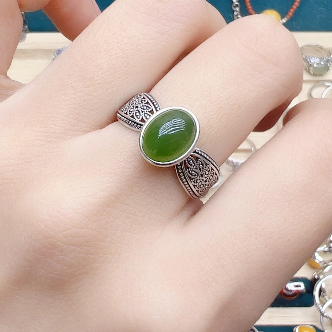 和田玉（碧玉）戒指银S925镶嵌