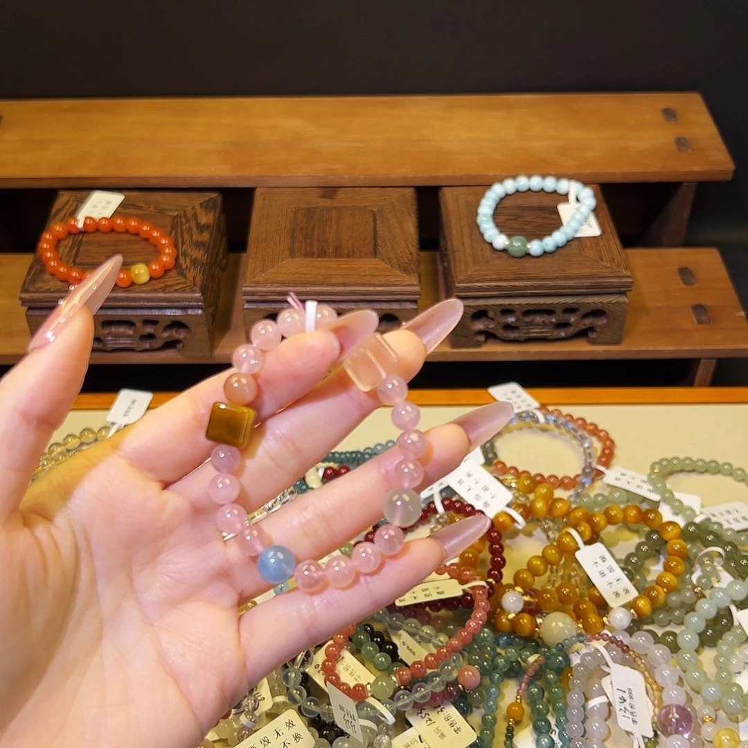 水晶手链银S925镶嵌粉多宝1012