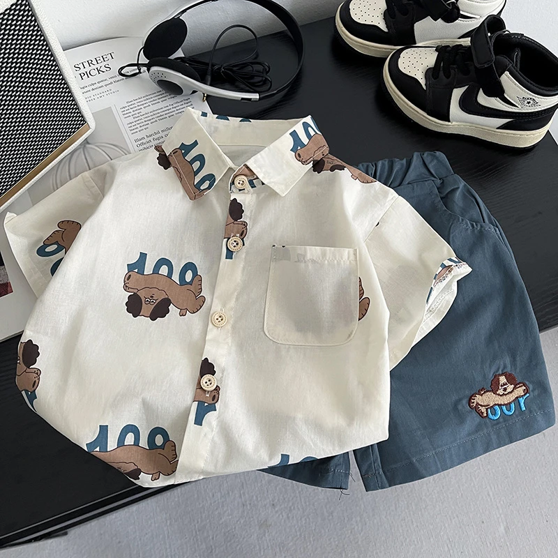 男童套装卡通动漫薄款夏季男韩版A类百搭宽松男童运动风印花潮流