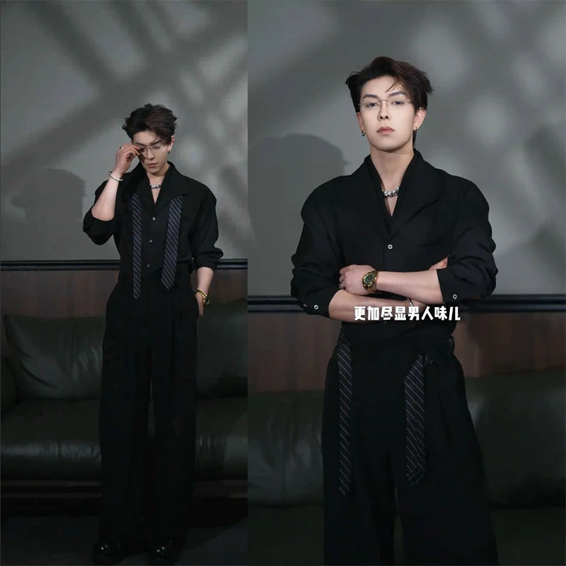 龙刀刀秋季新品原做旧双领设计感衬衫套装复古高级感休闲衬衣西裤