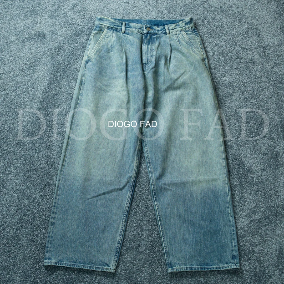 2407 精致长裤阔腿裤牛仔裤裤子短裤蓝色宽松渐变潮流