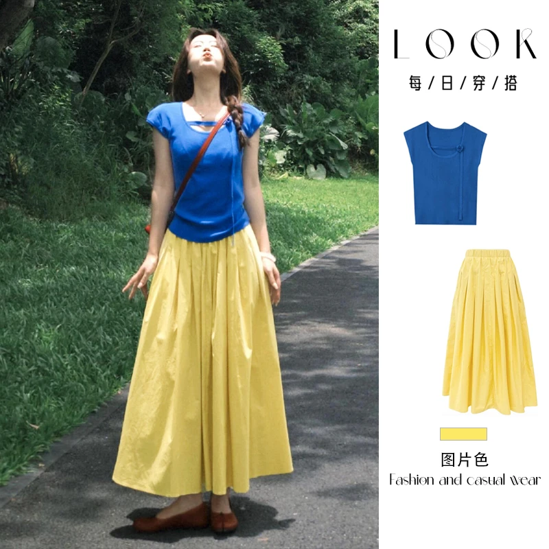 今年流行爆款白雪公主连衣裙套装2025新款百搭老钱风女装掐腰长裙