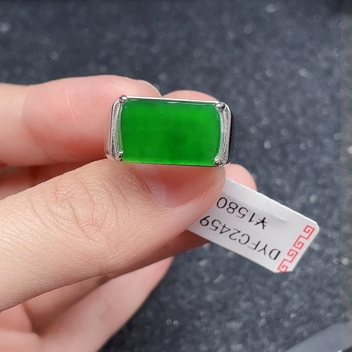 翡翠戒指银S925镶嵌天然a货翡翠没运费险2459