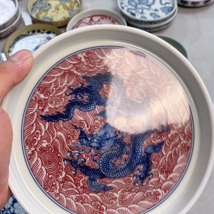 瓷片仿古泥釉里红海水龙壶承