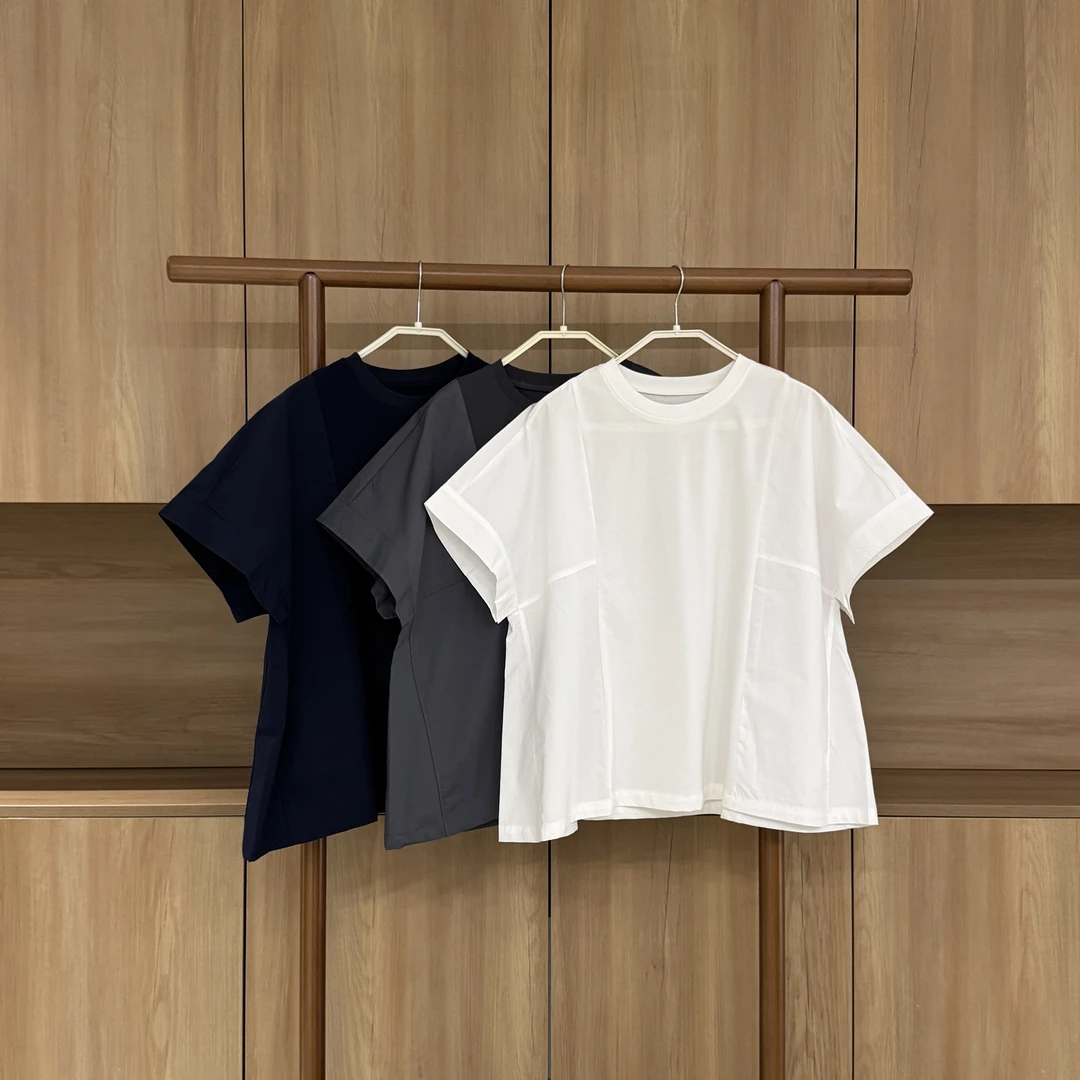 夏季拼接宽版新款韩版时尚休闲宽松显瘦圆领短袖T恤女上衣