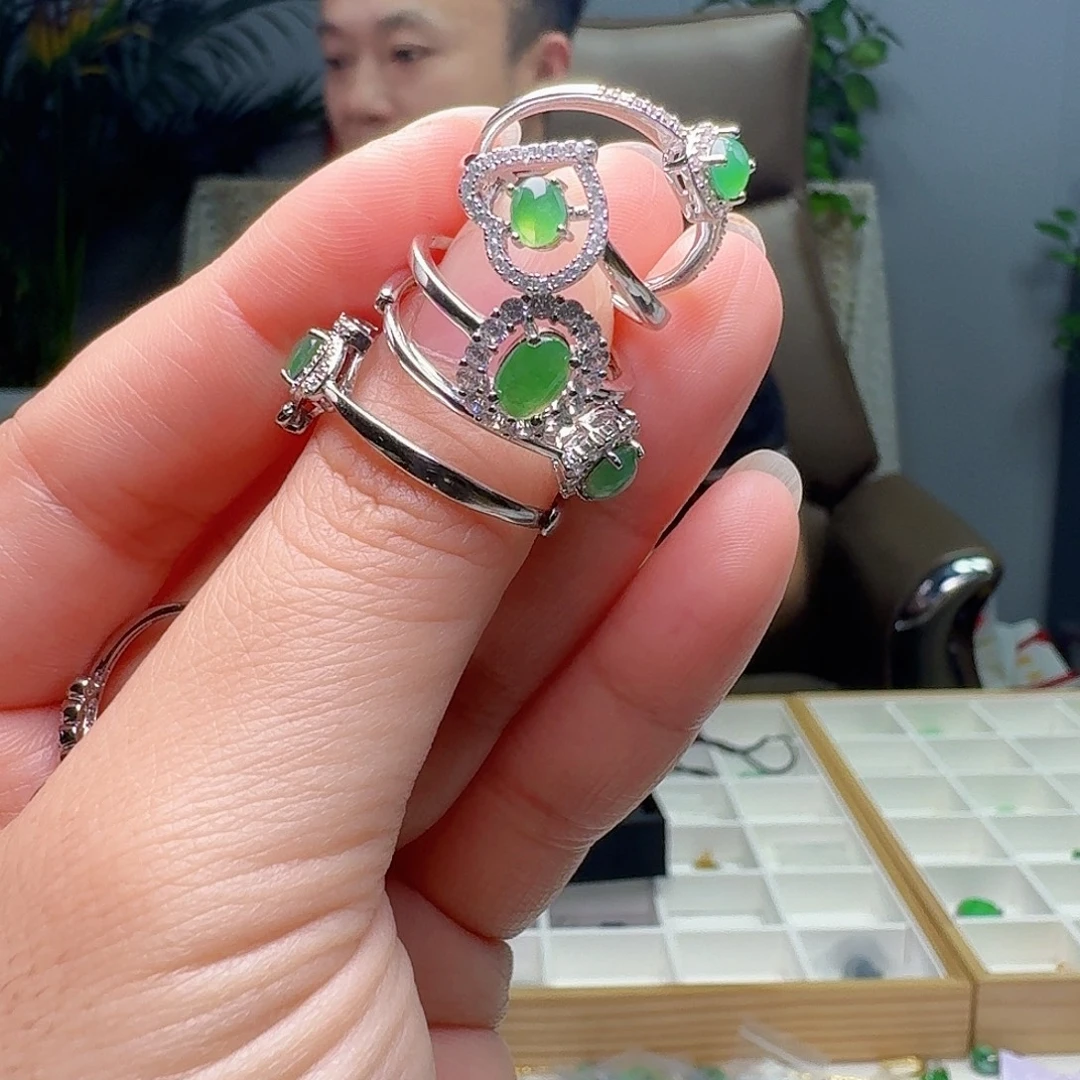 翡翠银S925镶嵌戒指多样性发货其一