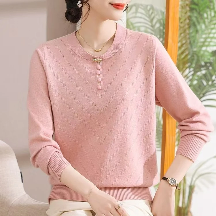 妈妈秋装针织衫2025新款时尚打底衫宽松上衣中老年女春秋长袖小衫