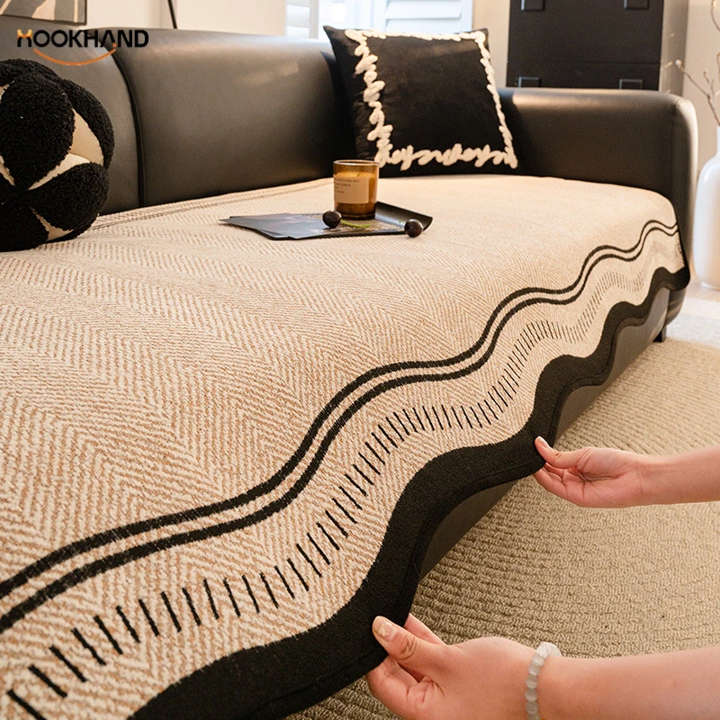 新款雪尼尔异形沙发垫盖布法式复古直排三人位座垫防滑坐垫子