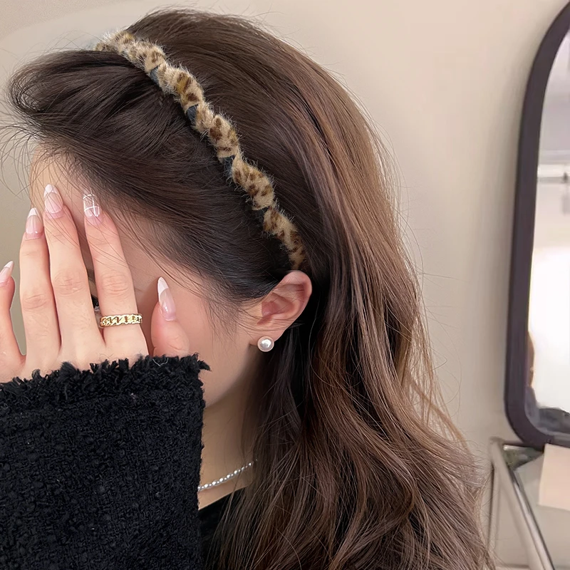 高级感豹纹波浪带齿发箍高颅顶显蓬松头箍秋冬季洗脸两用防滑发卡
