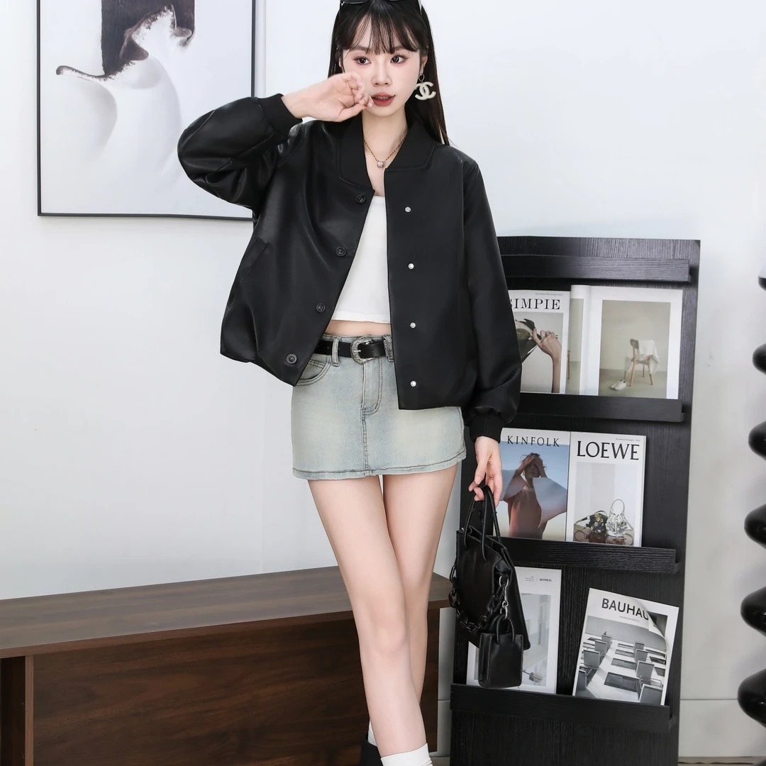 网红爆款皮衣外套女春秋短款小个子宽松皮夹克时尚休闲百搭棒球服