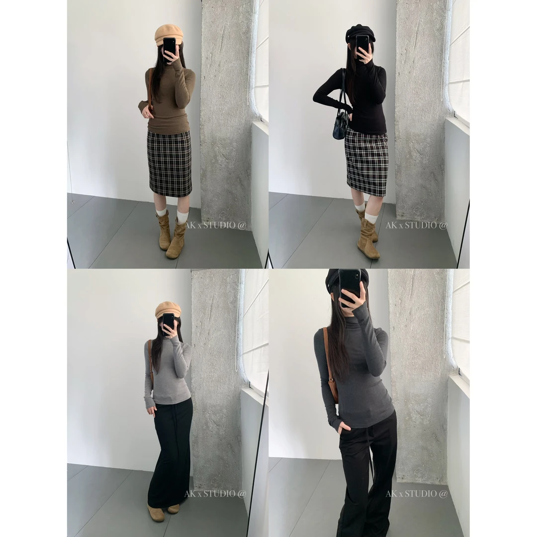 AKMonoo深灰/浅灰/咖色/黑色高领打底衫