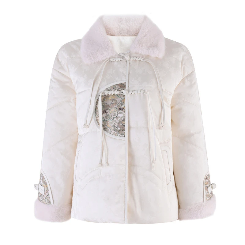 秋冬款新中式设计感高级感复古刺绣款盘扣国风翻领棉服外套 LZ538