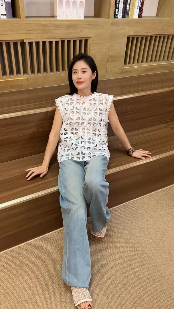 Miss huo 镂空上衣 白色 A  85228