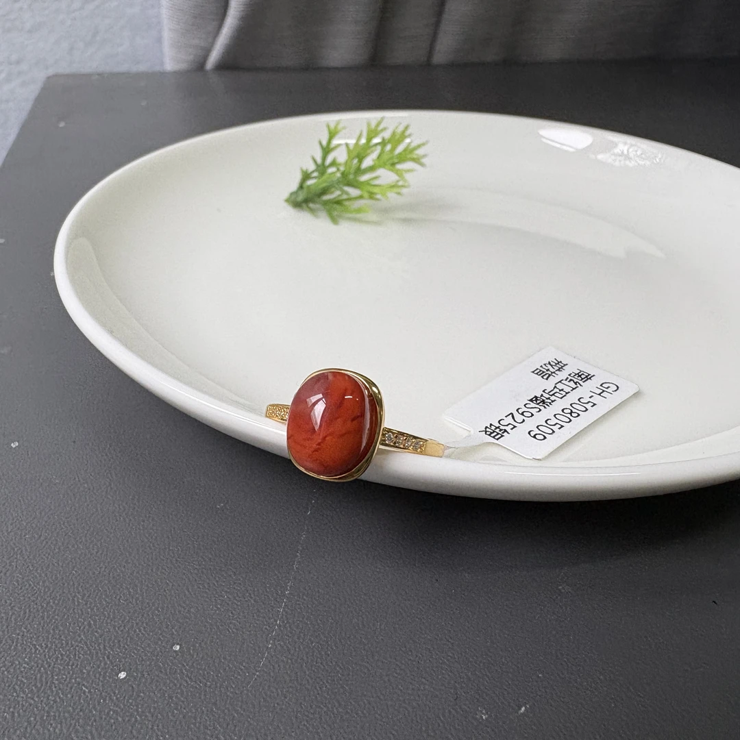 南红玛瑙S925银戒指约8*10mm