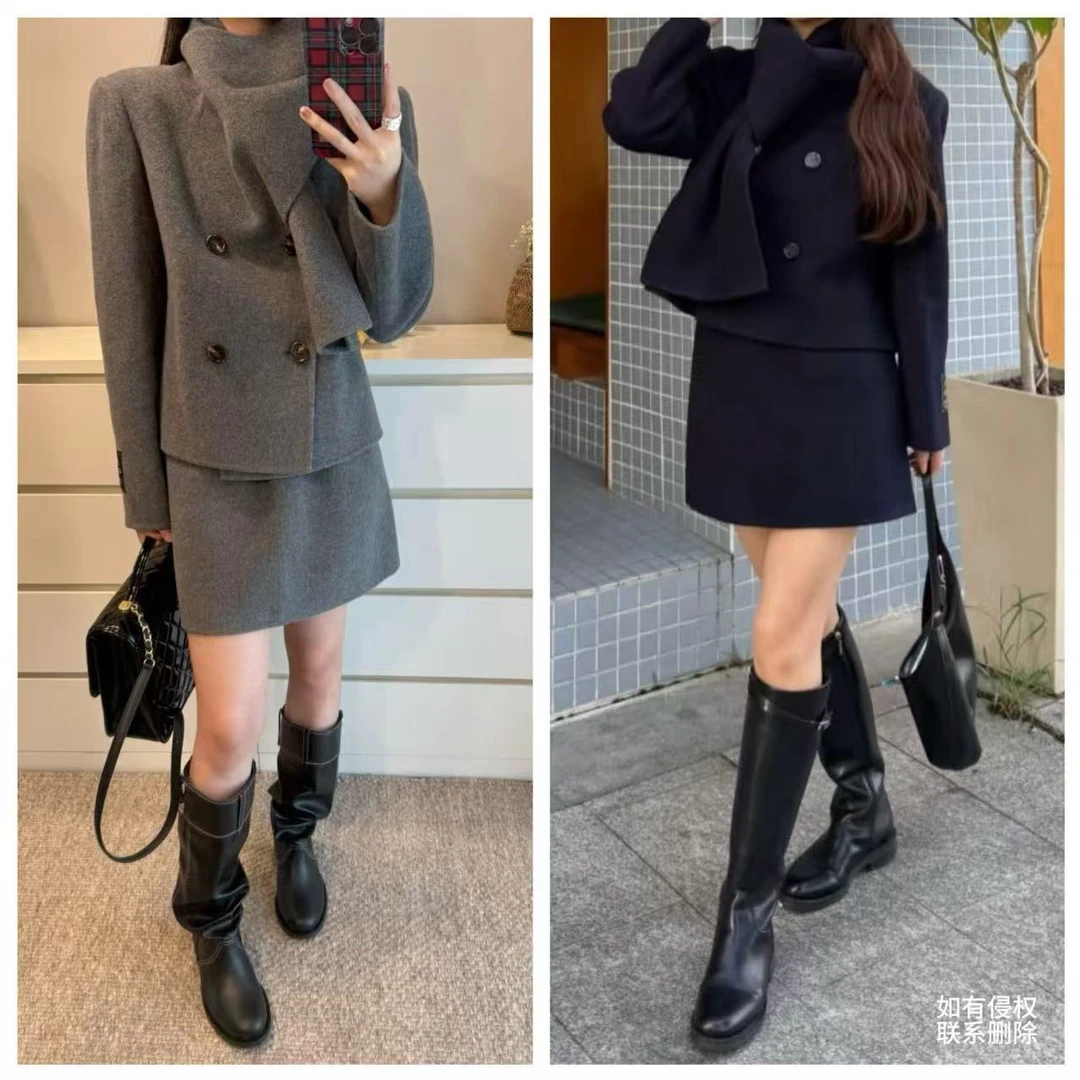 『朱小姐』2025冬新款显瘦通勤羊驼毛混纺A字半裙  G750