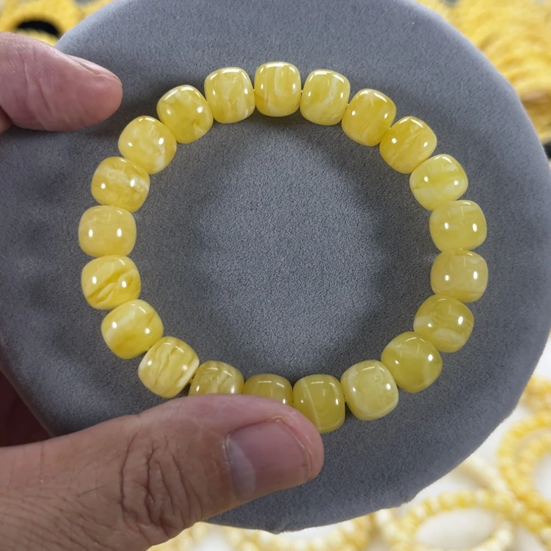 蜜蜡手串未镶嵌麦*纯天然俄料白花虎皮