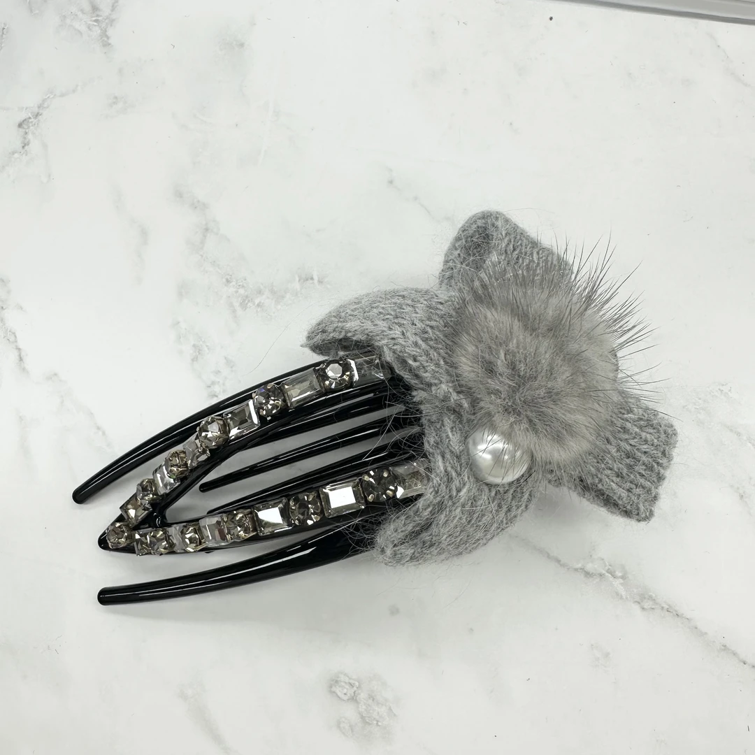 L619夕洛灰色蝴蝶结燕子懒人夹抓夹简约气质盘发夹头饰发夹可爱