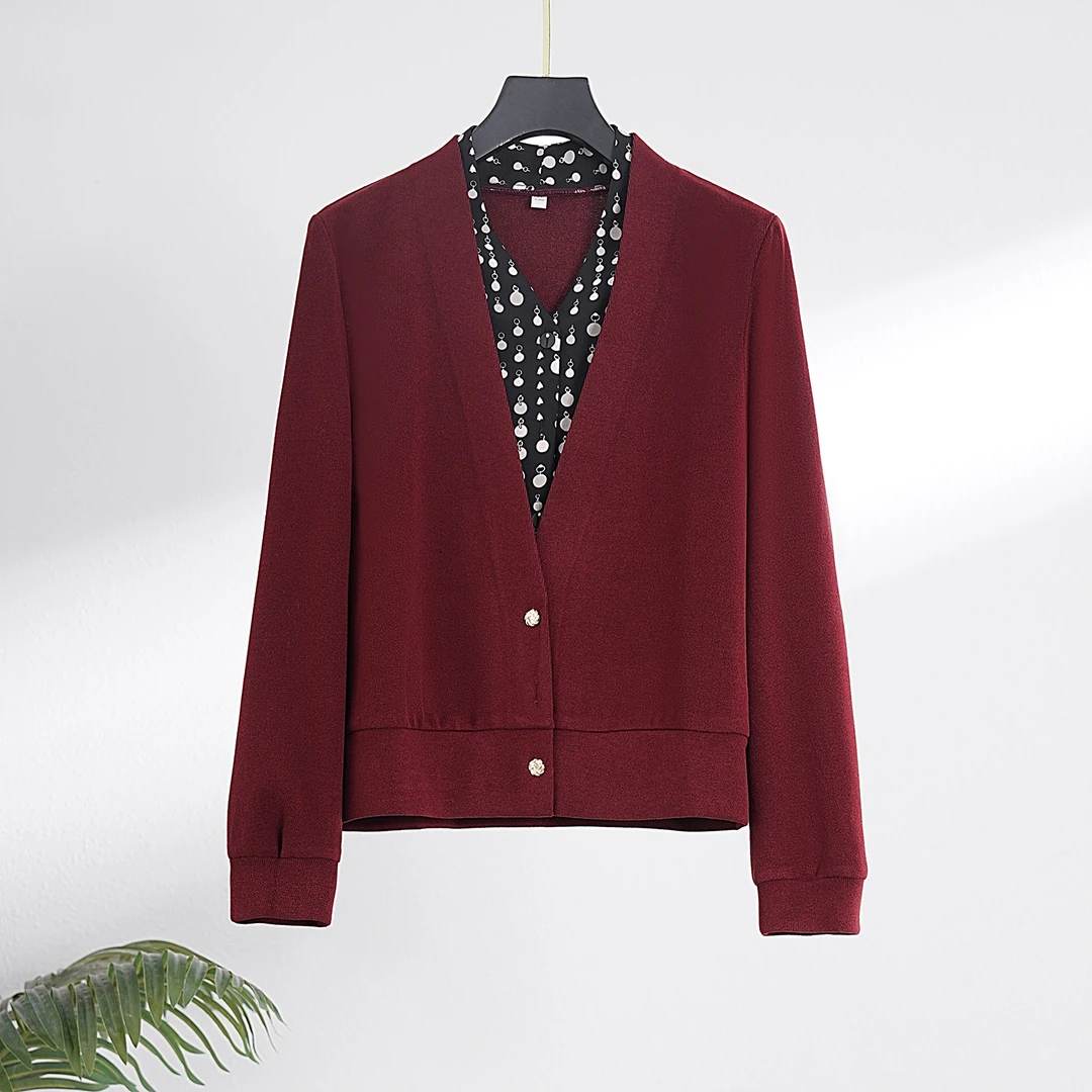 【春季上新】法式别致拼接撞色休闲时尚V领长袖小衫BQ5119衣长55