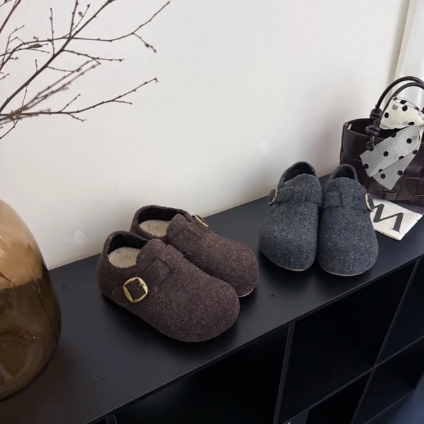 复古毛呢勃肯鞋2025秋冬新款简约百搭加绒保暖棉鞋